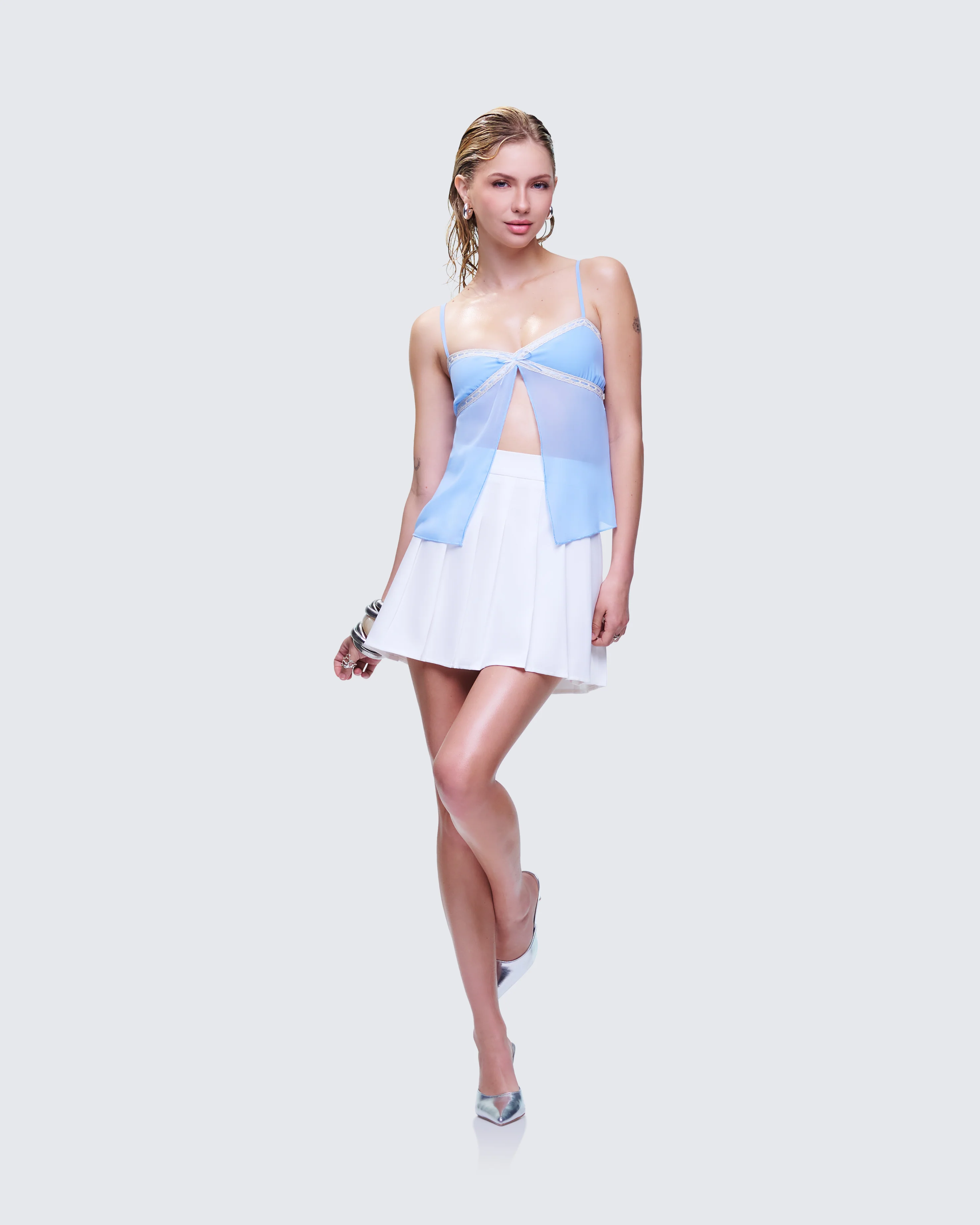 Bella White Pleated Mini Skirt - Image 5